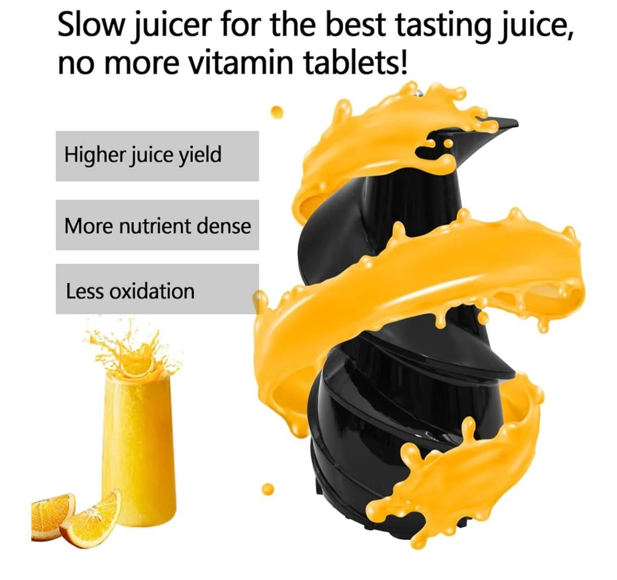 Slow Masticating Juicer Extractor - Wide Chute Quiet Motor BPA-Free