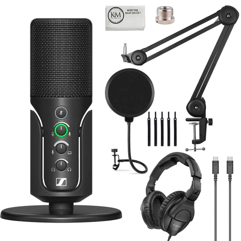 Sennheiser Profile USB USB Microphone + HD 280 Pro + Mic Boom Arm + Wind Screen Pop Filter + Microfiber Cleaning Cloth
