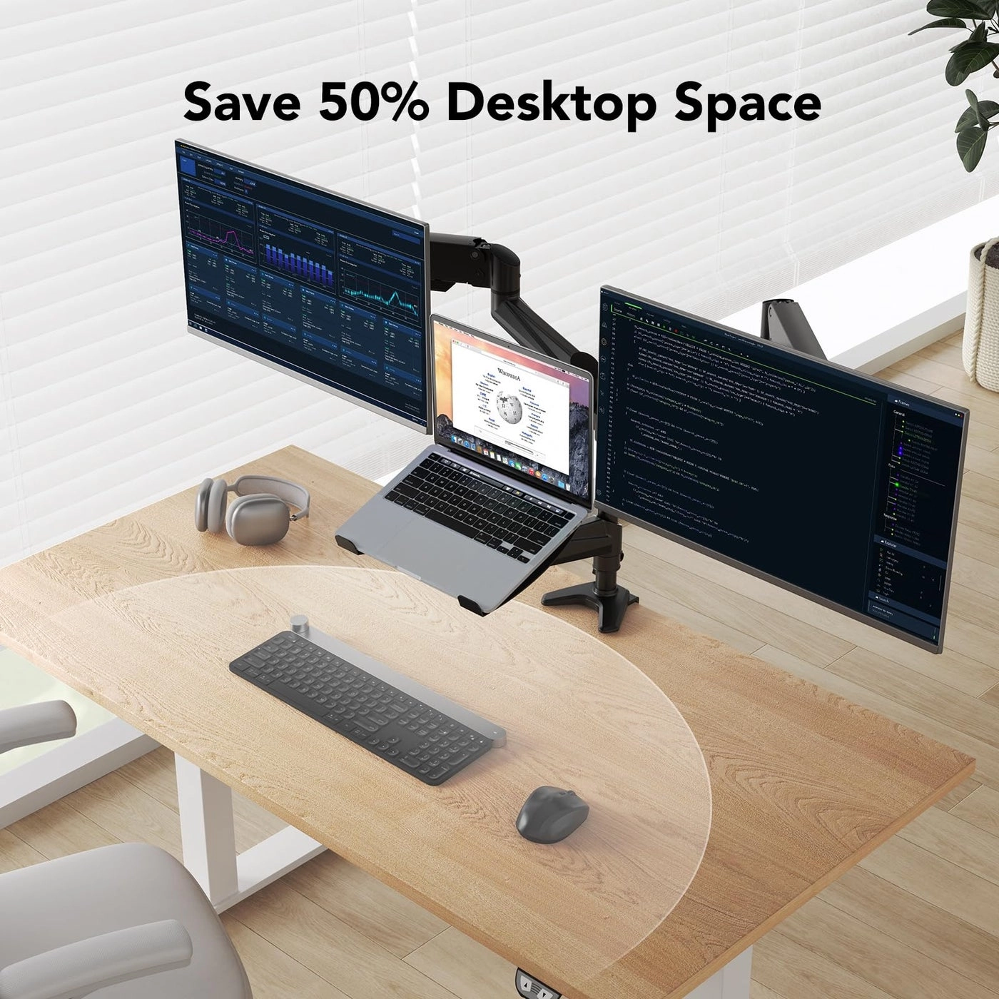 Monitor Arm with Laptop Tray - 13 to 27 Inch VESA 75/100