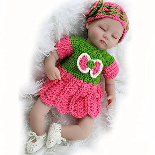 Reborn Baby Doll - 18 Inch Vinyl Cotton Body Green And Pink Thread Skirt