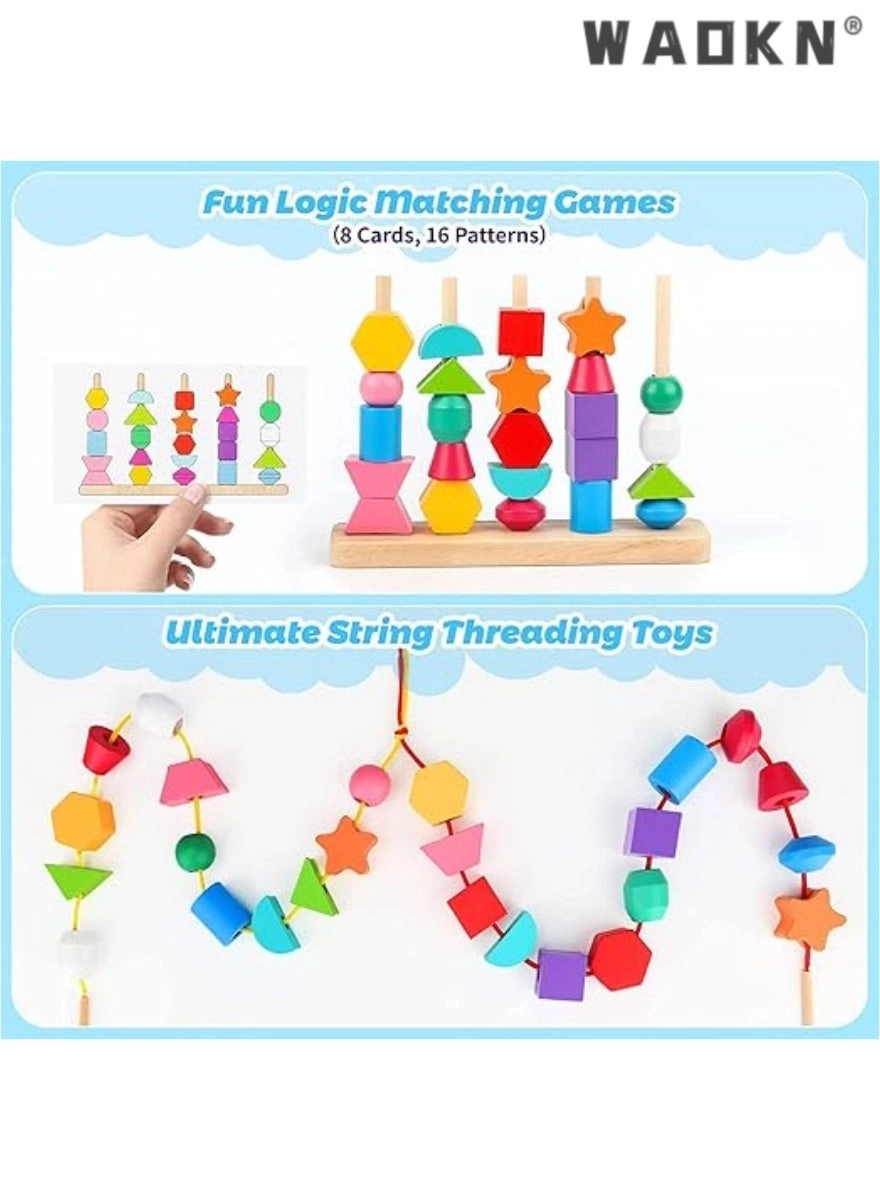 Wooden Beads Sequencing Toy Set - 2 3 4 5 Year Old