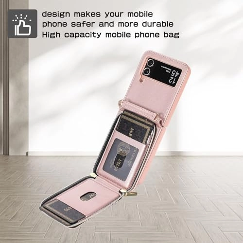 Miagon Case - Faux Leather Zipper Purse Wallet Phone Cover for Samsung Galaxy Z Flip4