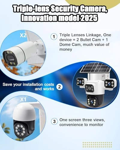 Solar 3-Lens Security Camera 2K
