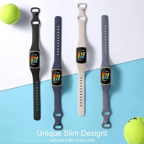 Soft Silicone Slim Watch Band for Fitbit Charge 5/Charge 6 - Black/Slate/Navy Blue/Pine Green