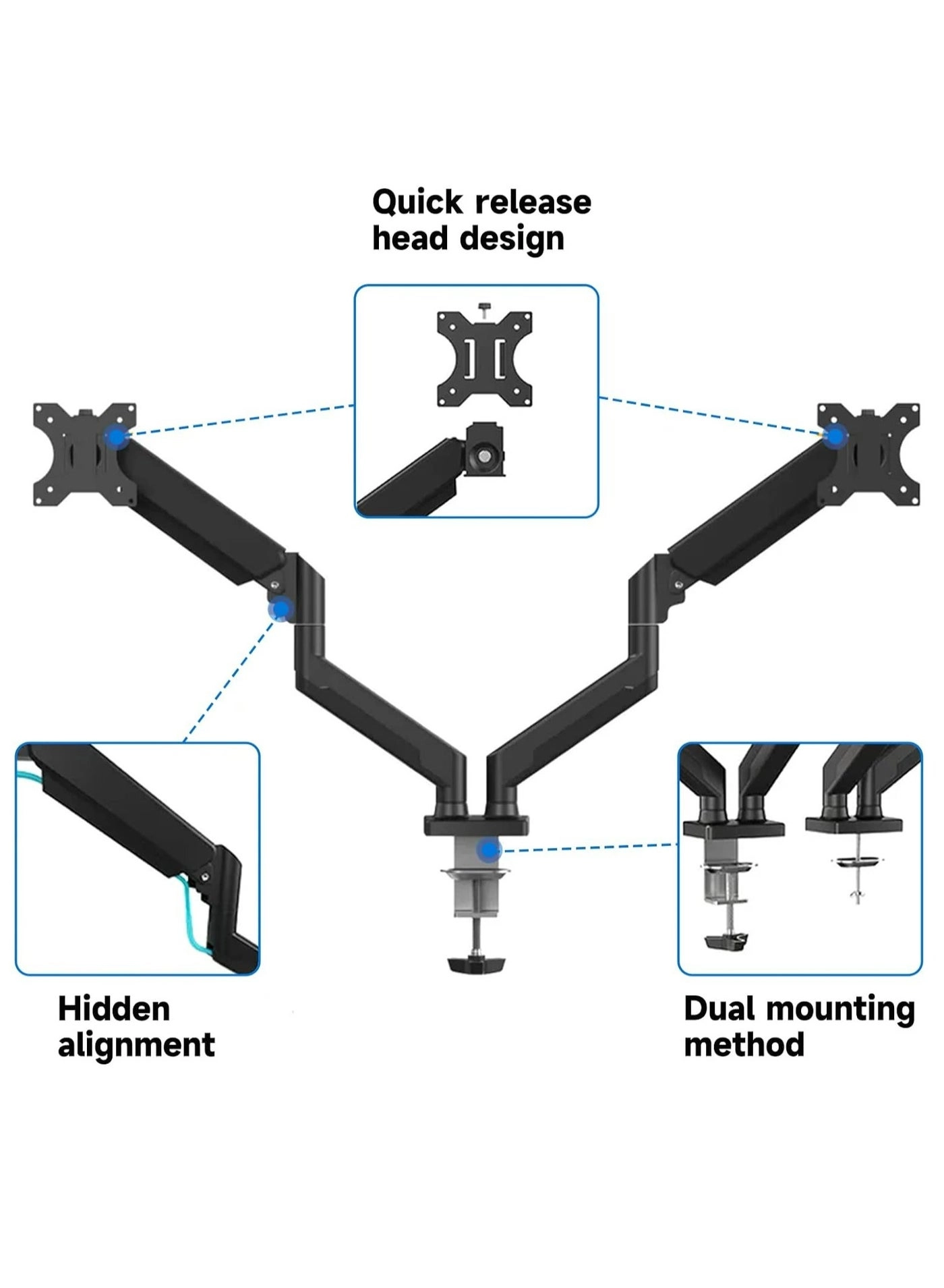 Dual Monitor Arm - two 13”-32” 75x75mm & 100x100mm