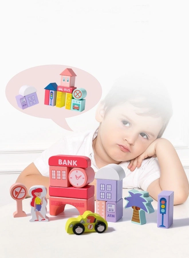 Wooden Building Blocks - Macaron Color 108pcs