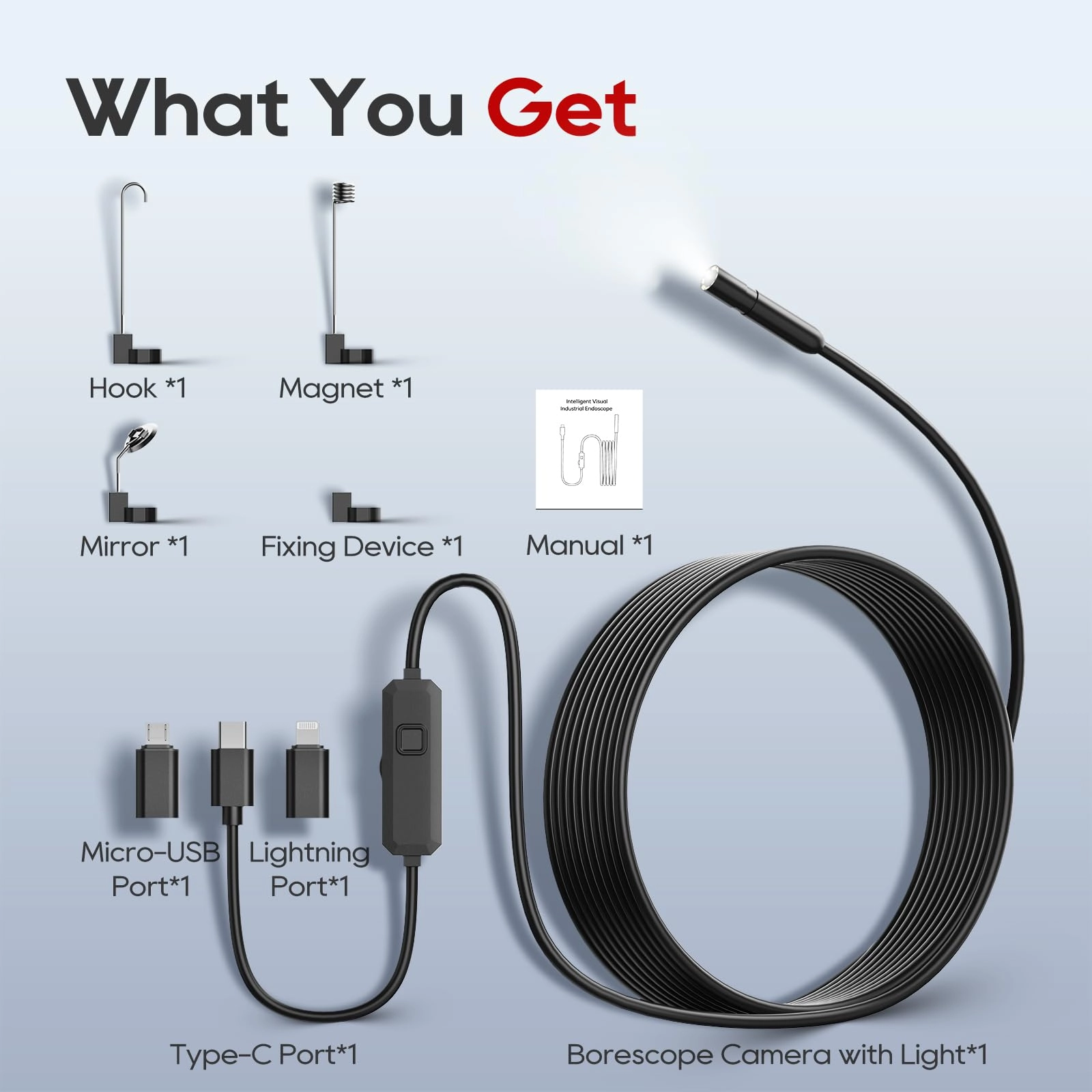 Endoscope Camera - 1920P HD 8 LED 16.4ft