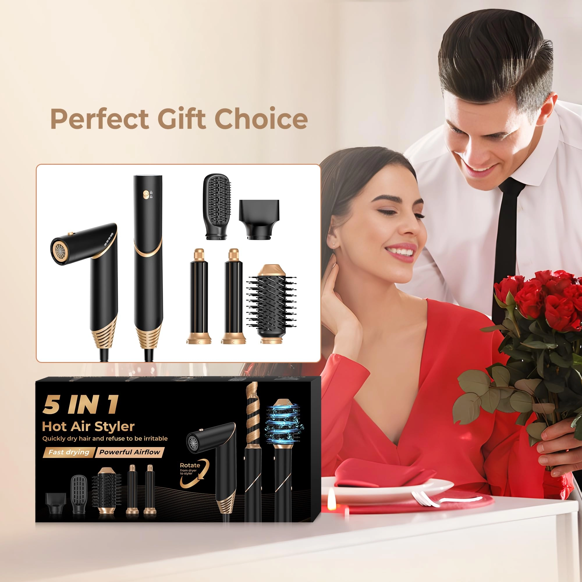 5 in 1 Hair Dryer Brush Set - Gold 700 watts