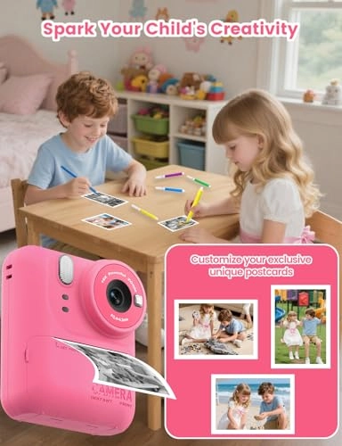 Kids Print Camera - Instant Printing 1080P Videos Red Bundle