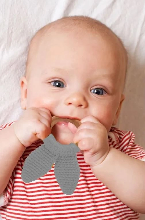 Amigurumi Wooden Ring Teether - Beech wood 100% Cotton Yarn