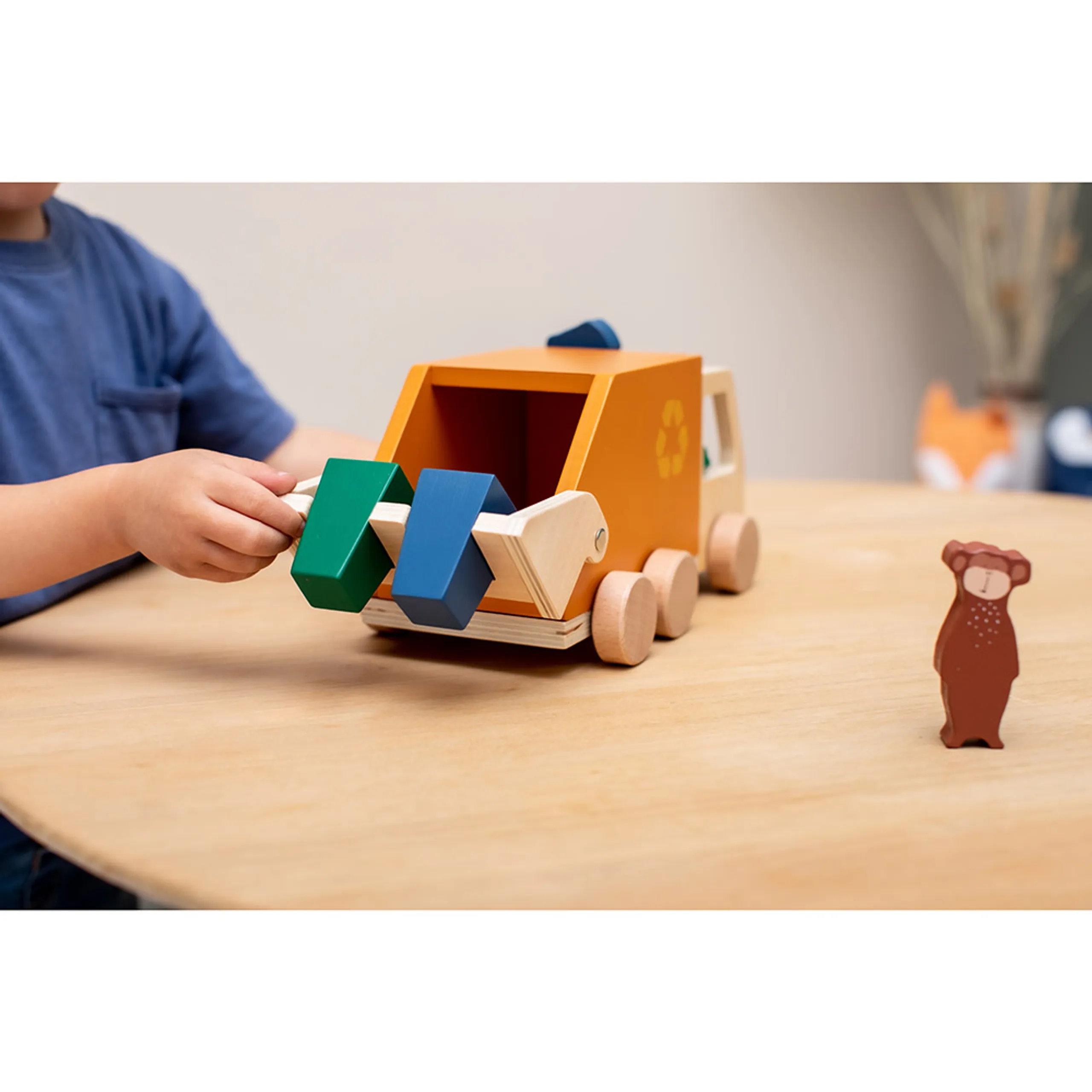 Wooden Garbage Truck - Orange FSC-certified