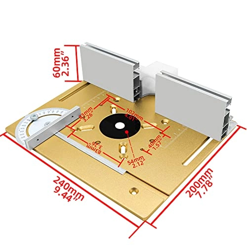Router Table Insert Plate - 240 x 200mm Aluminum Alloy + Backer Plate + 180° Angle Gauge