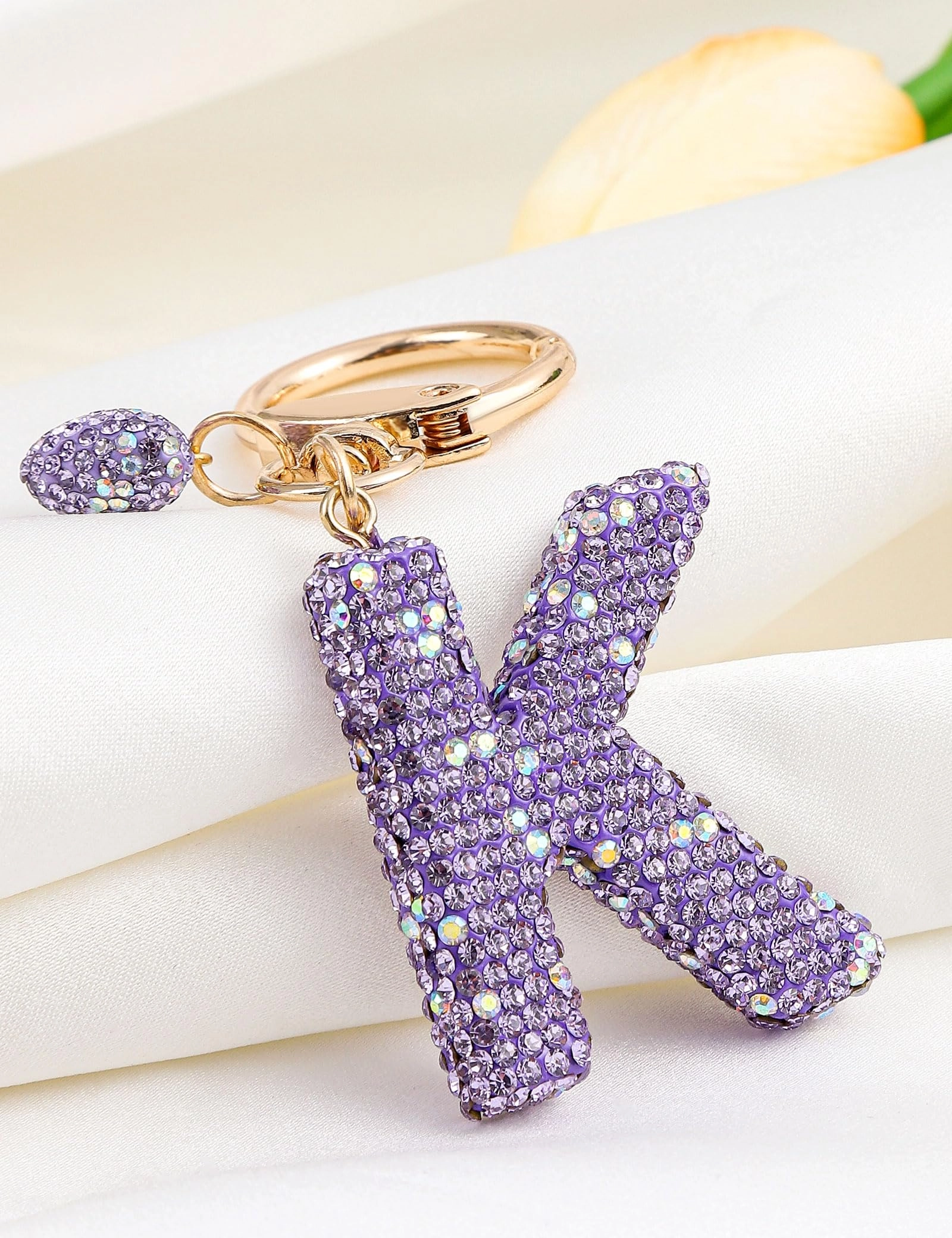 Initial Keychain - L Purple Rhinestone
