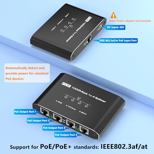 PoE 1 IN 4 OUT - 30W per port 4 ports IEEE 802.3at/af 1 Gigabits Per Second