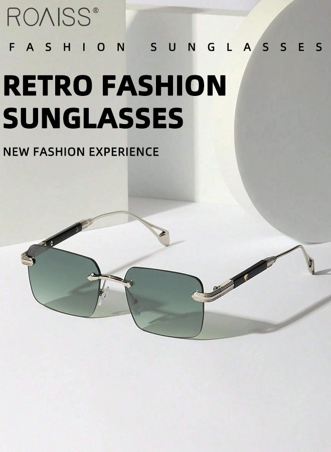 Square Frame Rimless Sunglasses - 57mm Green