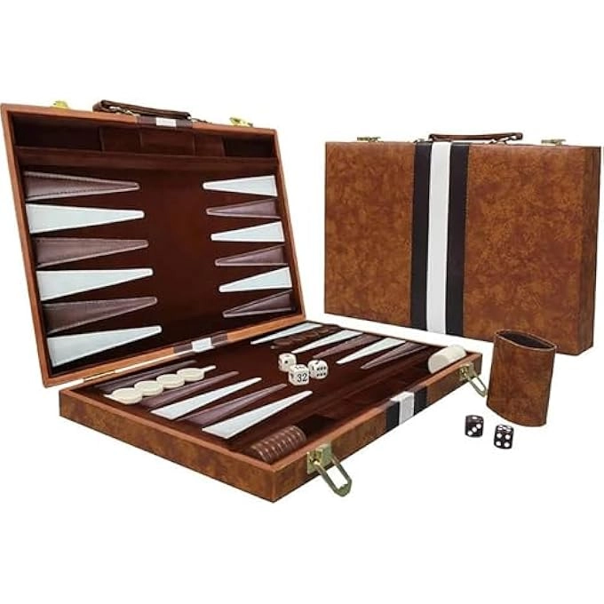 Backgammon Set - Folding Board Leather Case Portable