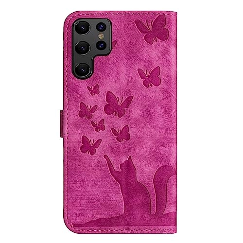 Cute Cat Case Wallet for Samsung Galaxy S22 Ultra - Leather