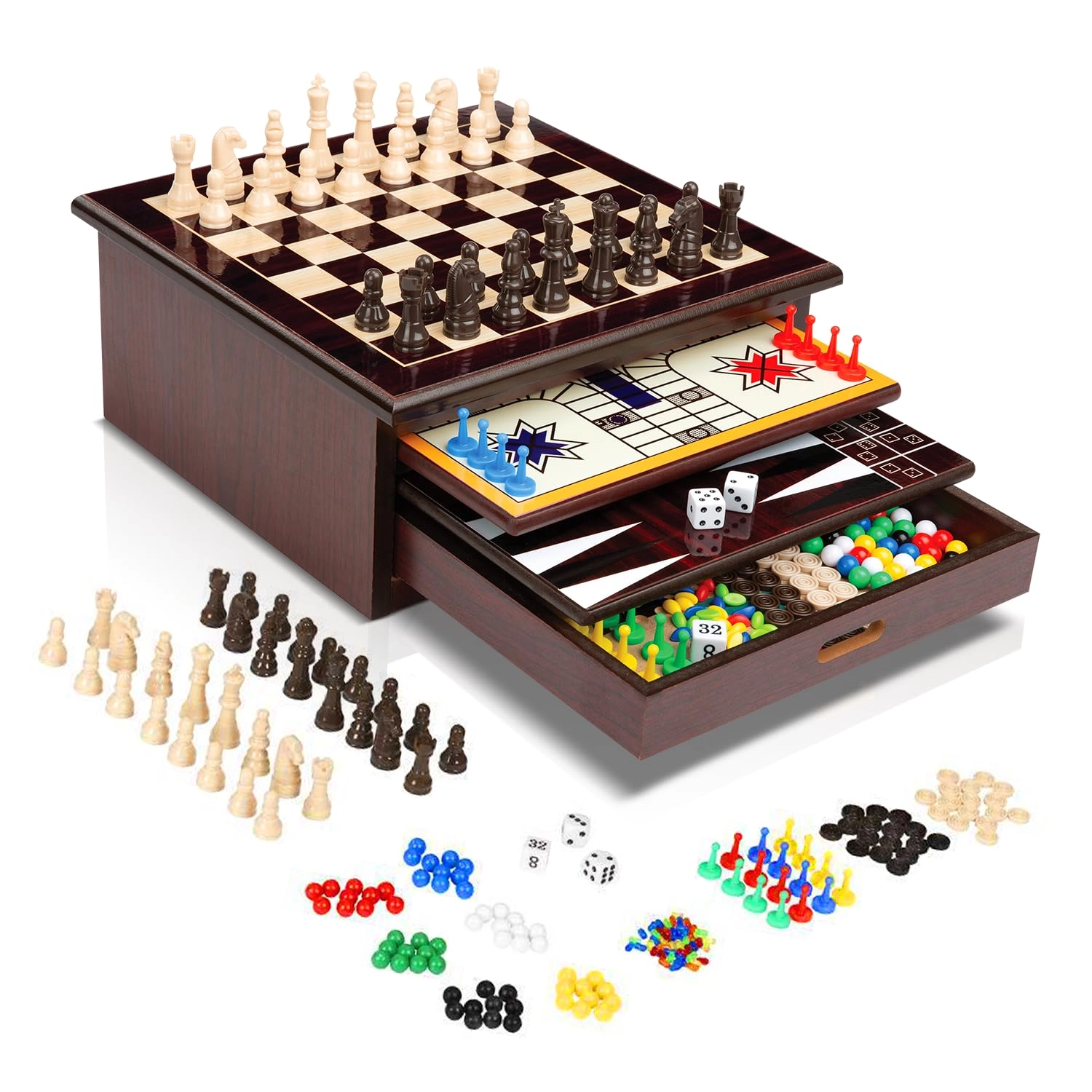 Bundaloo Wooden Board Game Set - 10-in-1 Built-in Storage