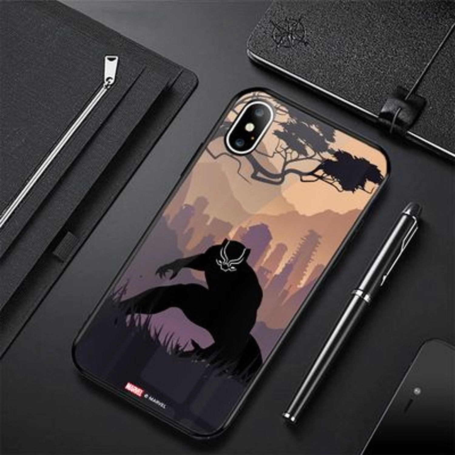 Wakandan Black Panther iPhone XS Cover - TPU Bumper Case + Tempered Glass Back Back Case for iPhone XS