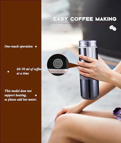 Portable Machine - 1200mAh Rechargeable Compatible with Capsules and Ground Coffee