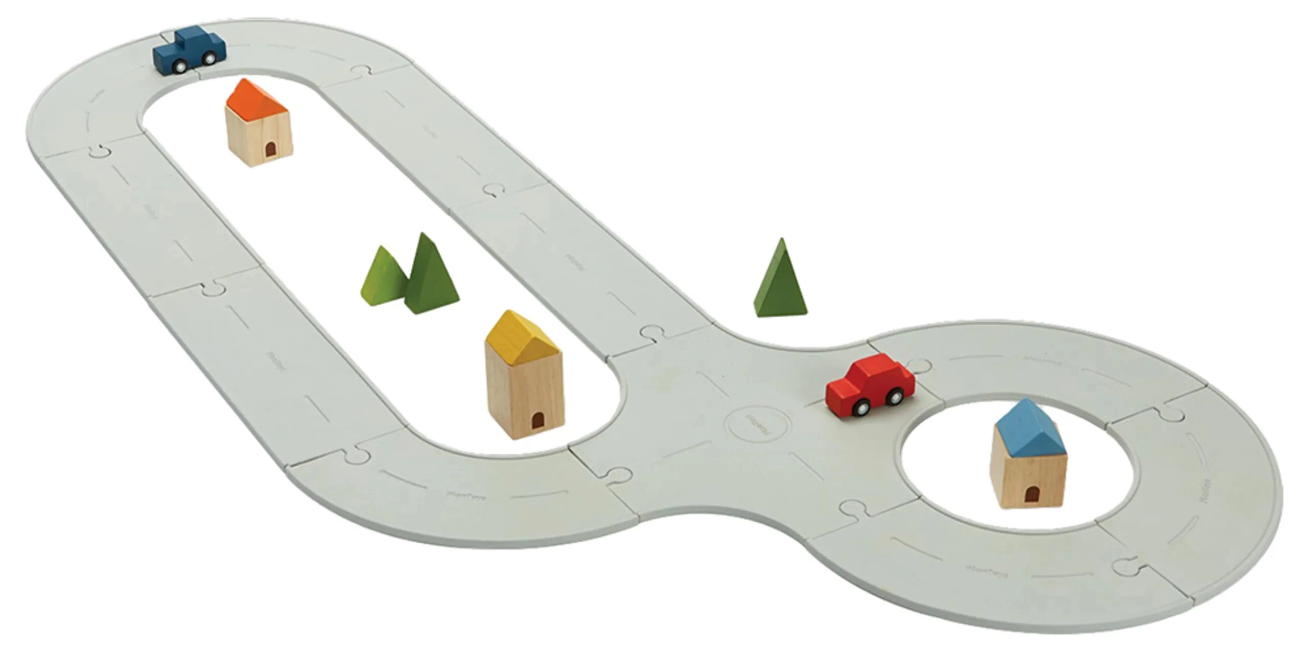PlanToys Wooden Rubber Road & Rail Playset - 19pcs