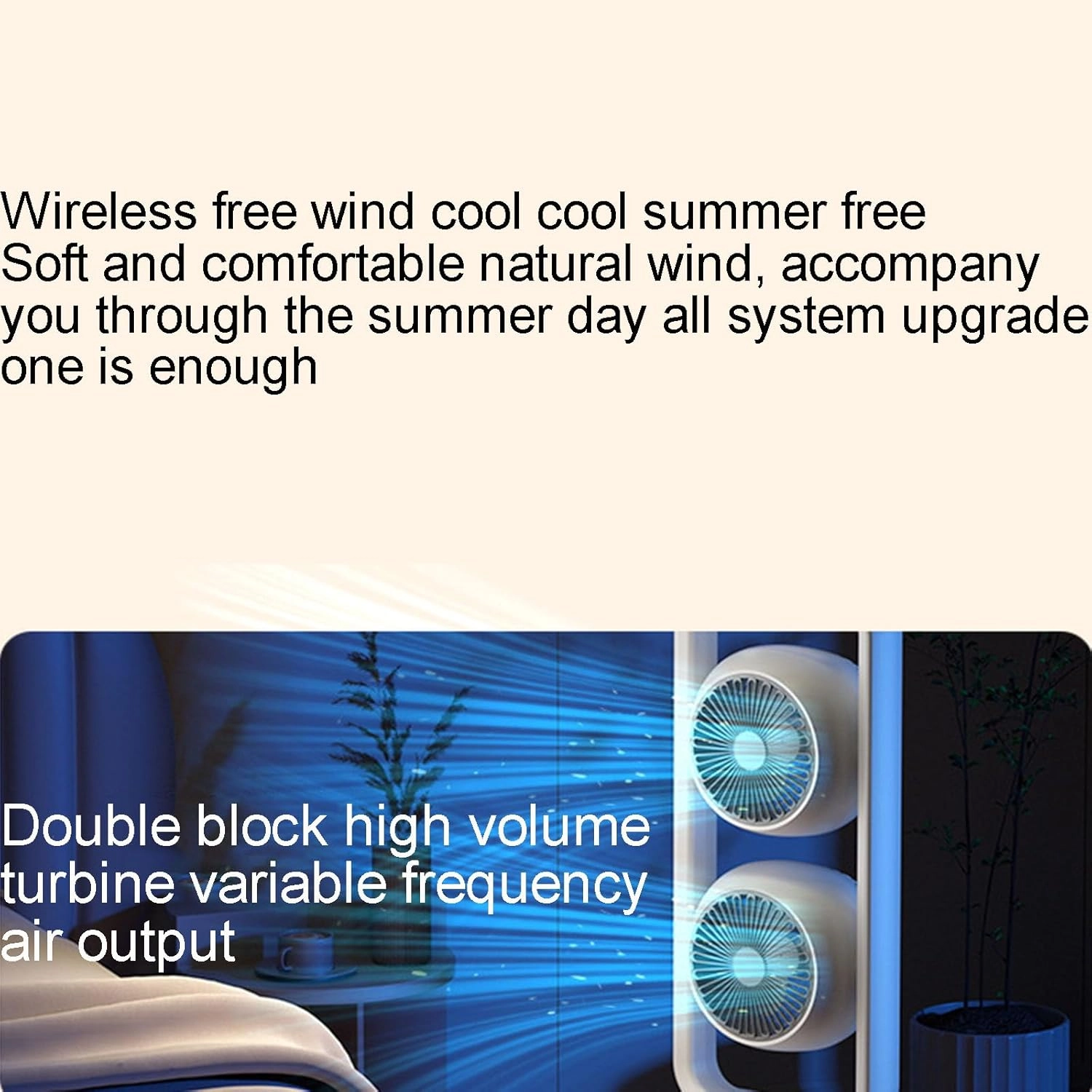 Double-Head Air Circulation Tower Fan - 350° Rotation Remote Control Timer