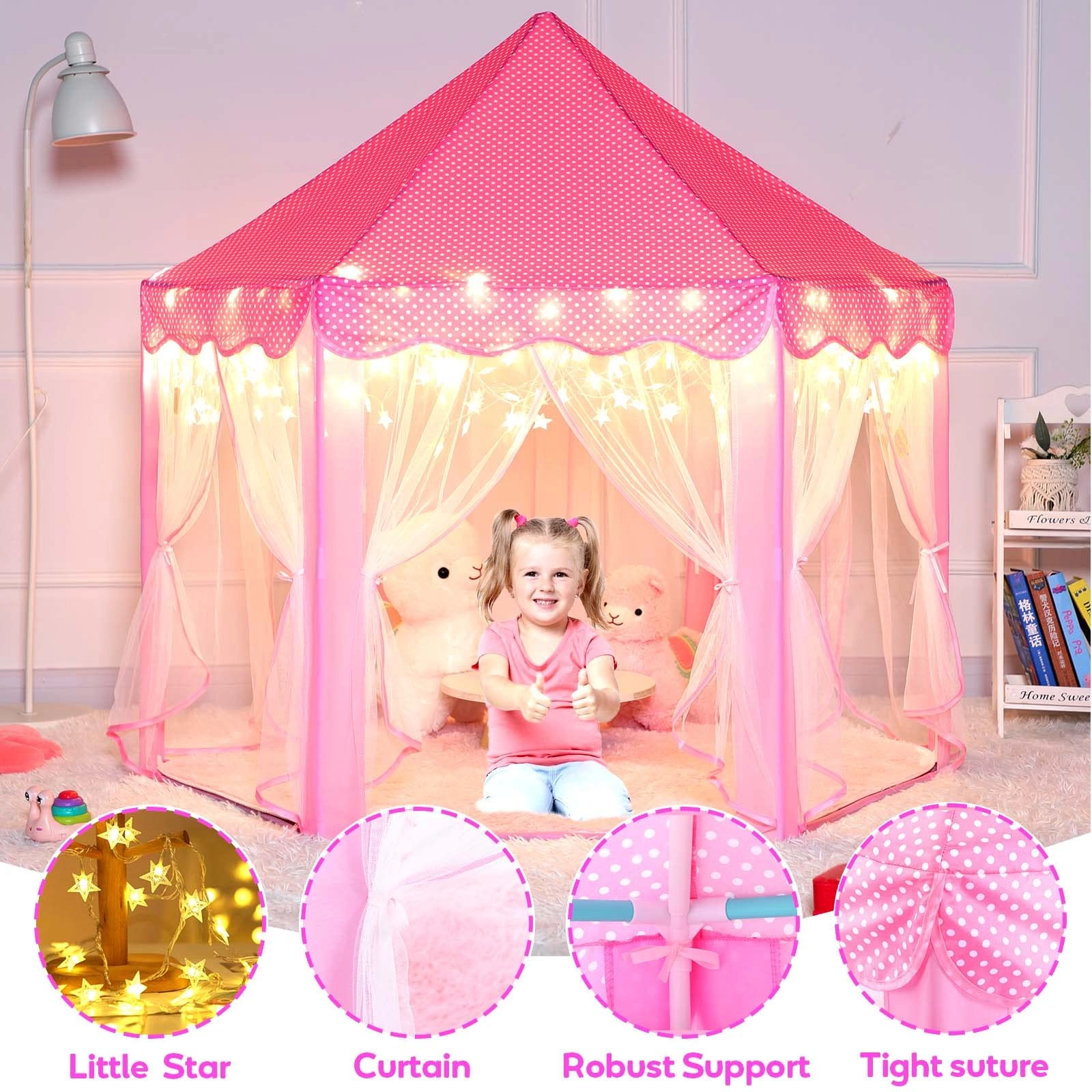 Princess Castle Tent - 52 inches x 48 inches x 52 inches Pink