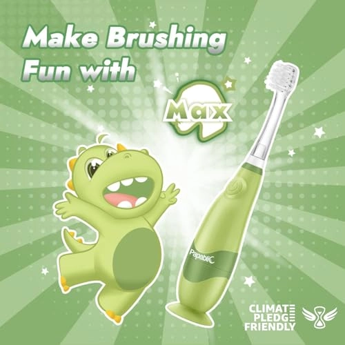Jo Toddler Sonic Electric Toothbrush - Cute Dino Cover 2 Brush Heads Smart LED Timer