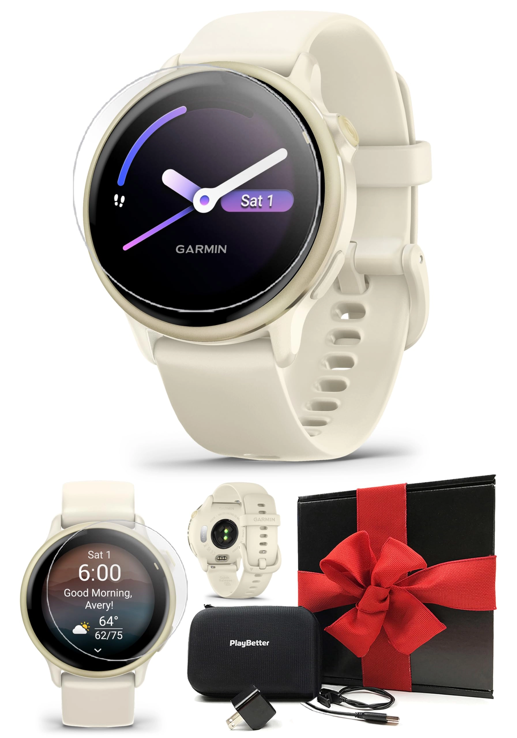 Garmin (Watch) vivoactive 6 - AMOLED 11-Day Battery + HD Screen Protectors + Wall USB Adapter + Protective Hard Case + USB-C Charging Cable