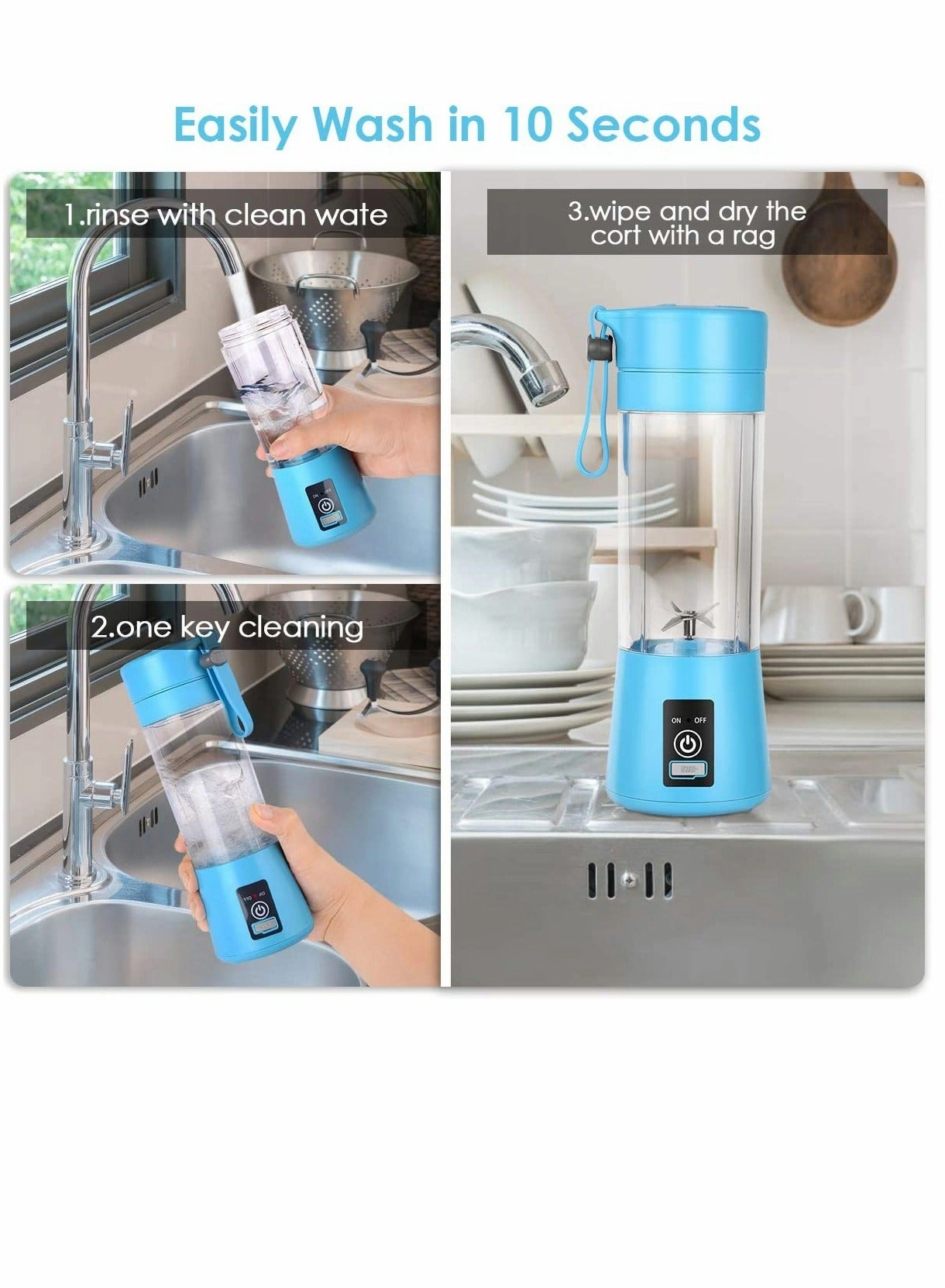 Portable Blender - USB Rechargeable 304 Stainless Steel Blades Personal Travel Size