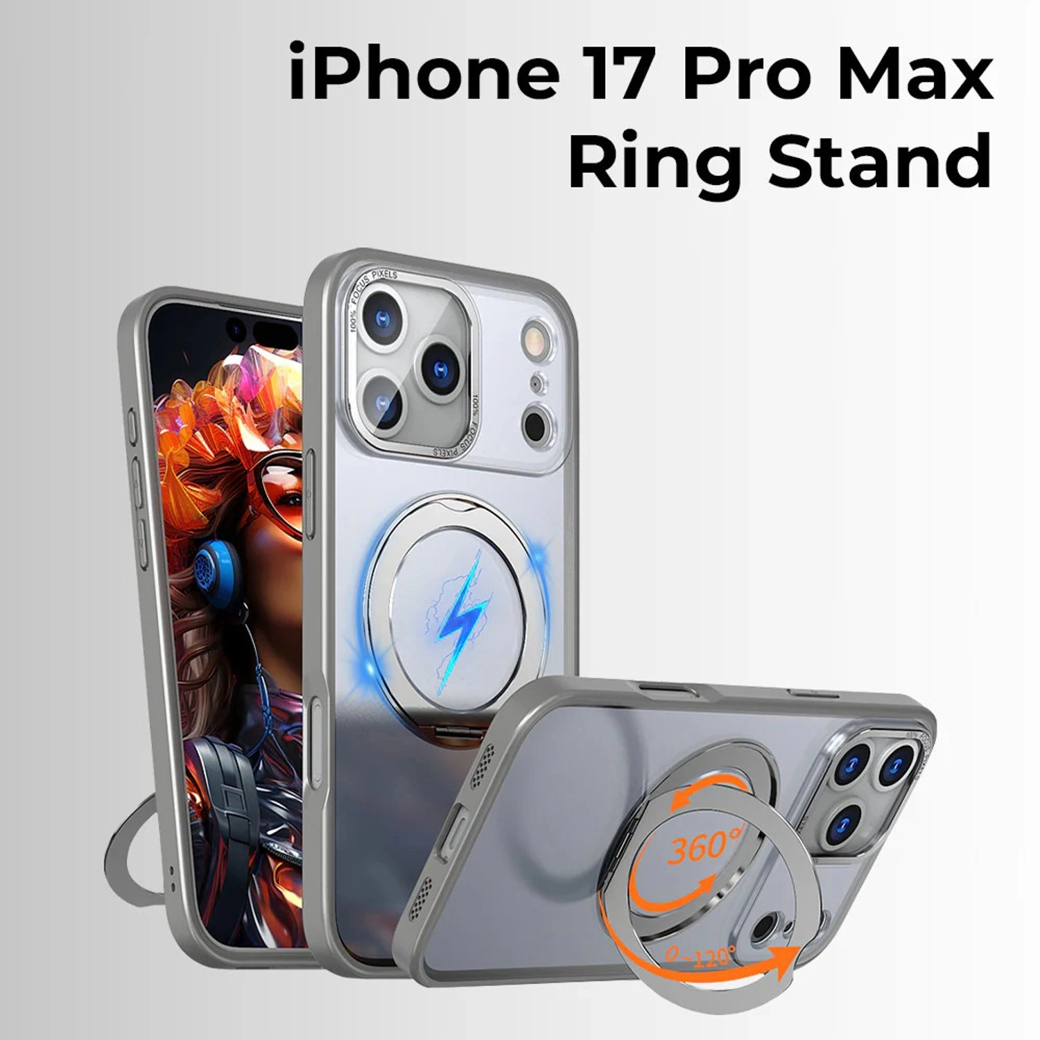 360° Rotate Ring Stand Case with MagSafe for iPhone 17 Pro Max