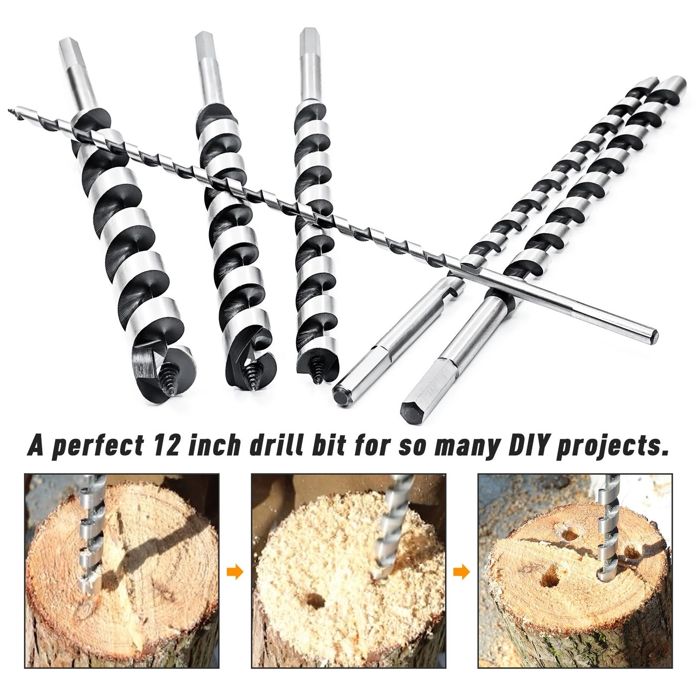 Auger Drill Bit Set - 6Pcs 12-Inch 1/4""-7/8"" Hex Shank