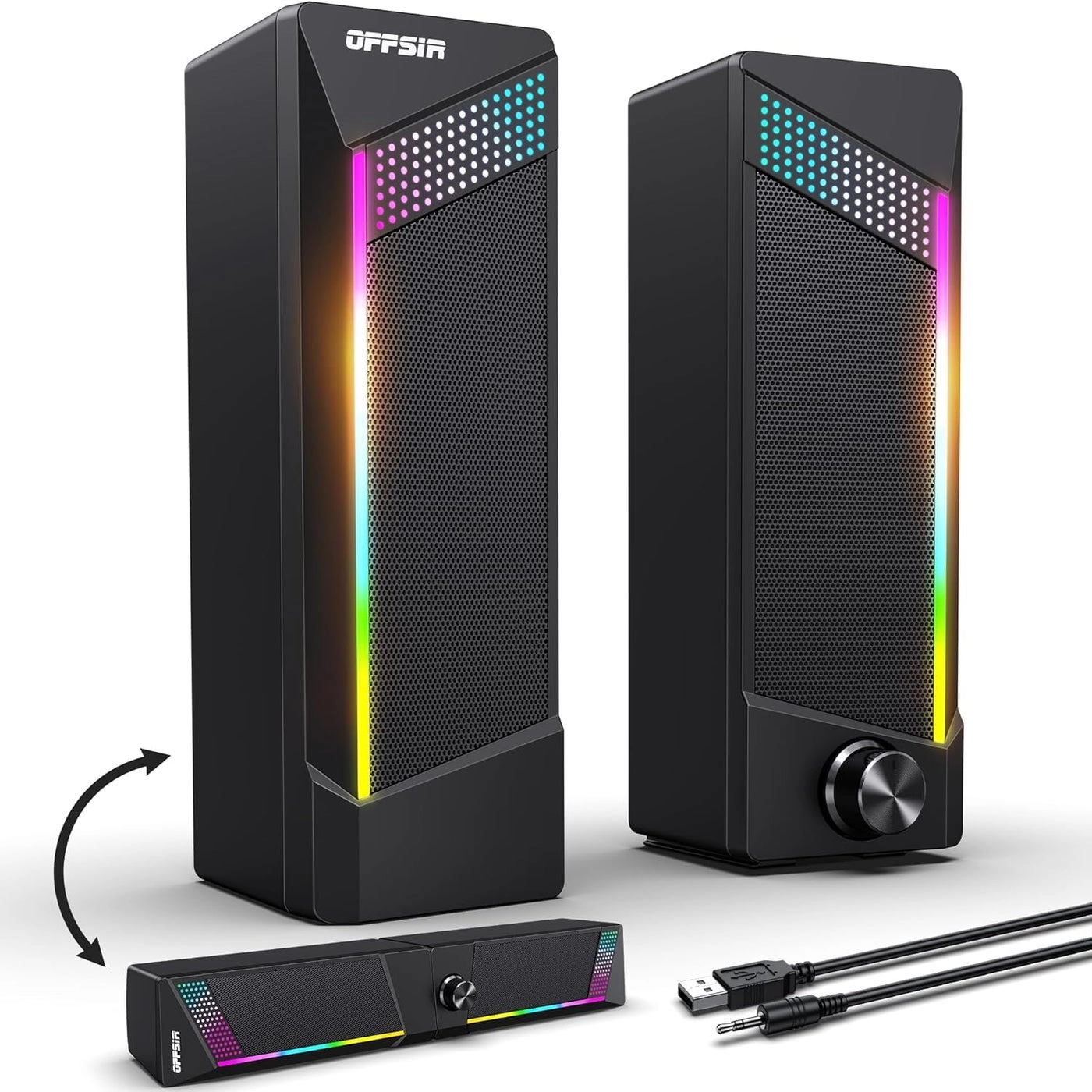 OFFSIR Computer Speakers - 2 in 1 RGB USB Powered