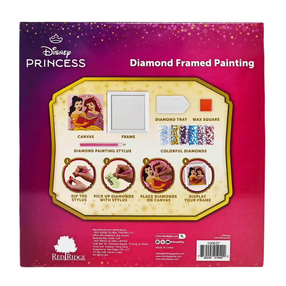 Princess Diamond Framed Painting Kit - 1 Canvas 1 Frame 6 Colorful Diamonds 1 Diamond Tray 1 Wax Square 1 Diamond Painting Stylus