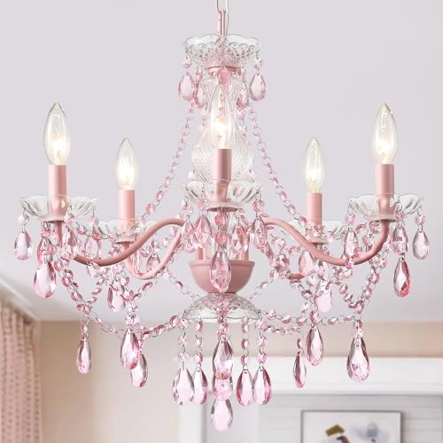 Crystal Pink Chandelier - Dimmable
