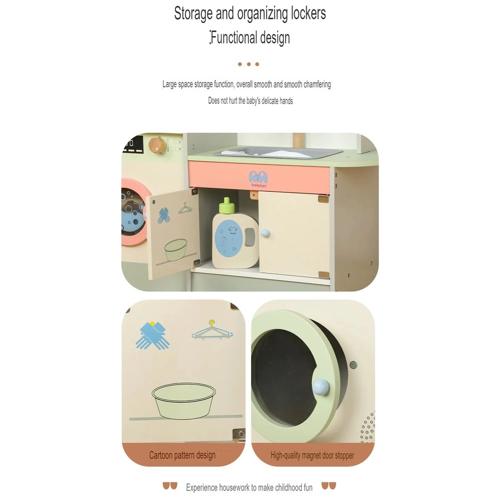 Kids Wooden Toy Laundry Play Set - Washer Dryer