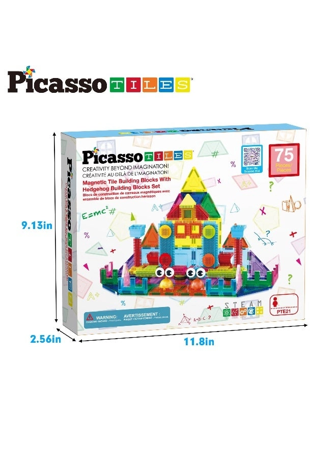 Magnetic Tiles and Soft Hedgehog Building Block Set - 75 pcs