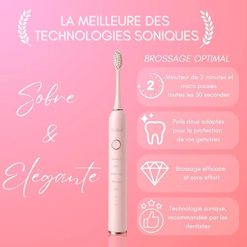 Sonic Electric Toothbrush - 3 Months Battery Life 5 Brushing Modes + Brush Heads - 2