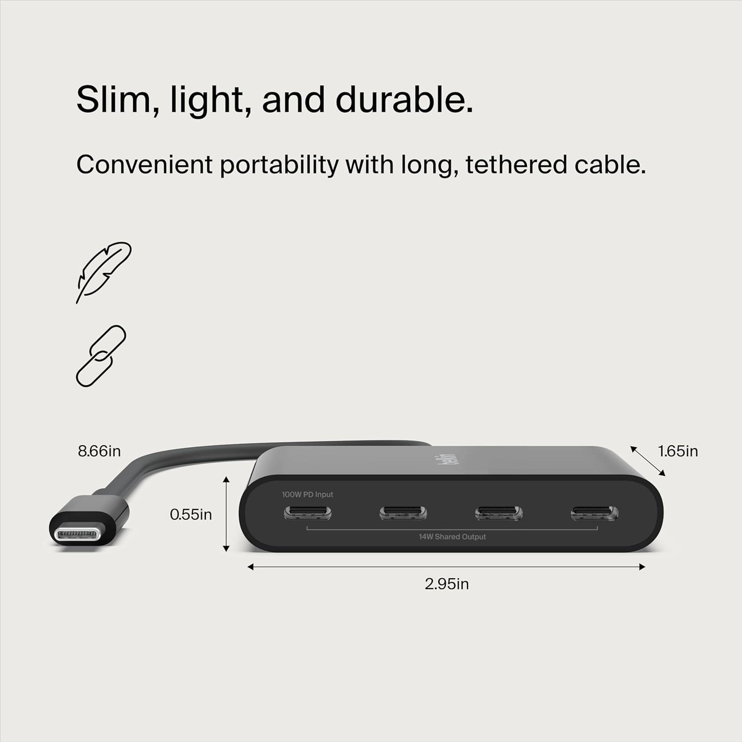 CONNECT USB-C to 4-Port USB-C Hub - 100W 10 Gbps