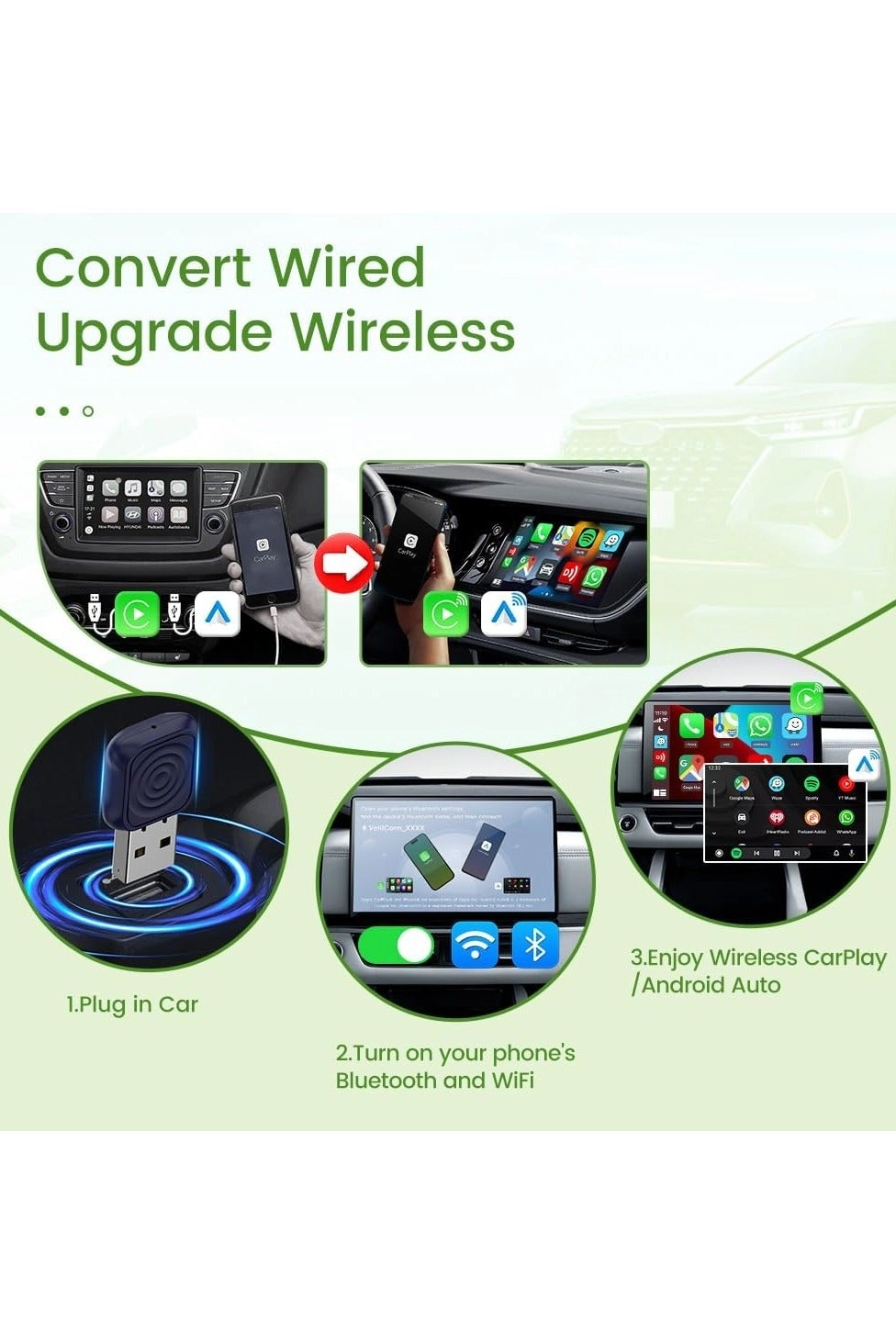 3.0 Wireless CarPlay Adapter - VW Audi Ford Sync 3 Mazda Mercedes Honda Chevy Subaru Porsche Hyundai Kia Lexus Gmc Acura