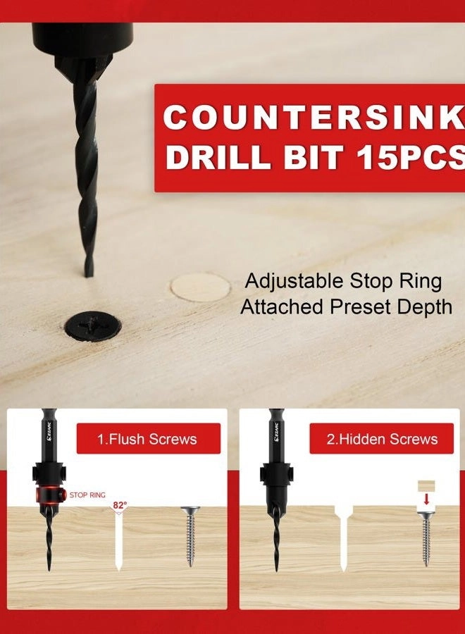 Countersink Drill Bit Set - 15PC With Wood Plug Cutter