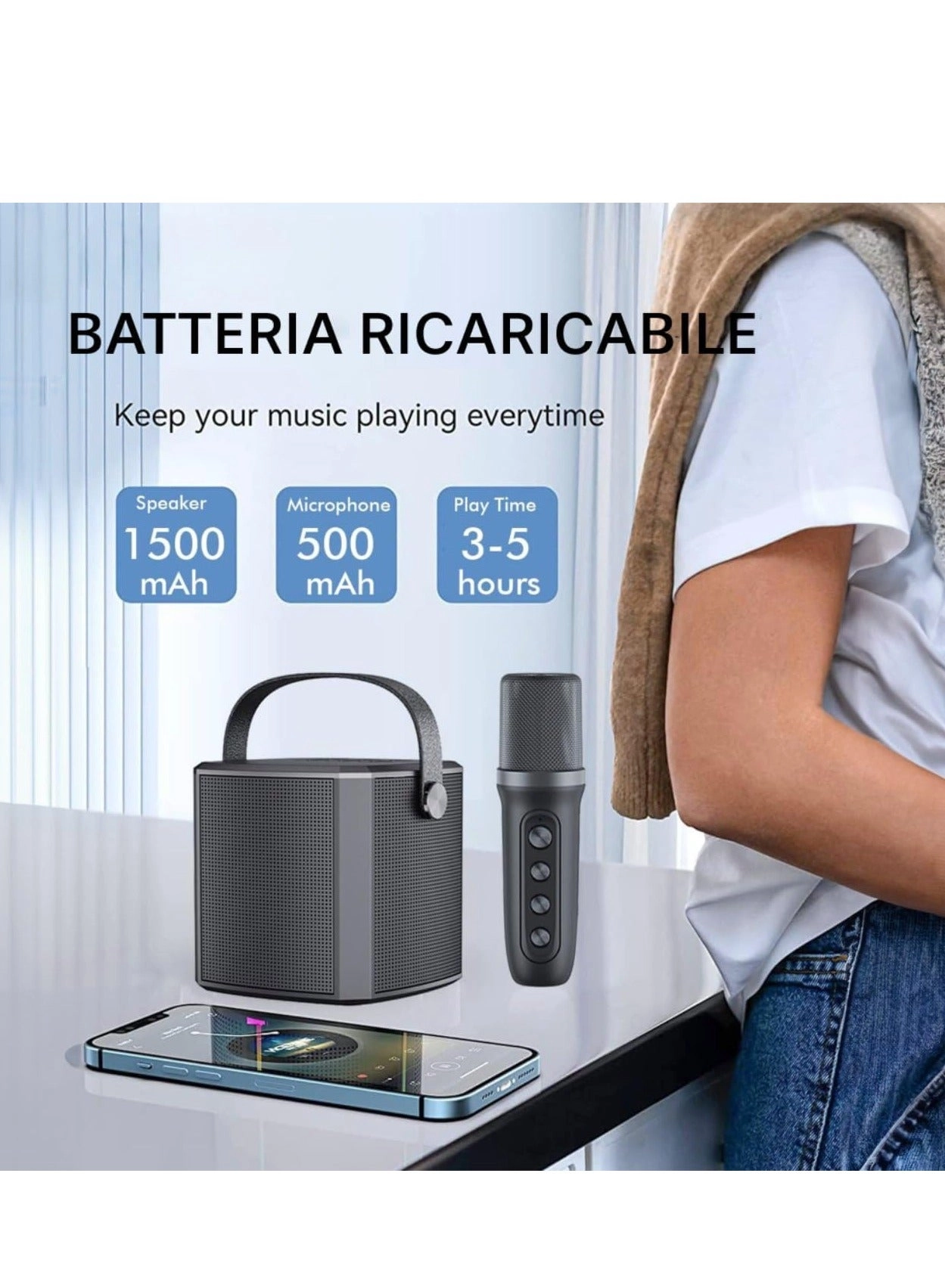 Portable Bluetooth Karaoke Speaker - Rechargeable wireless microphone Type-C charging TF Card support