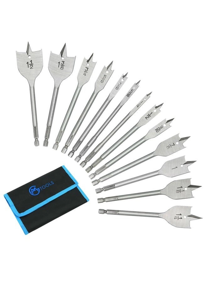 GMTOOLS Spade Drill Bit Sets - Carbon Steel 13 Pcs 1/4" to 1-1/2"