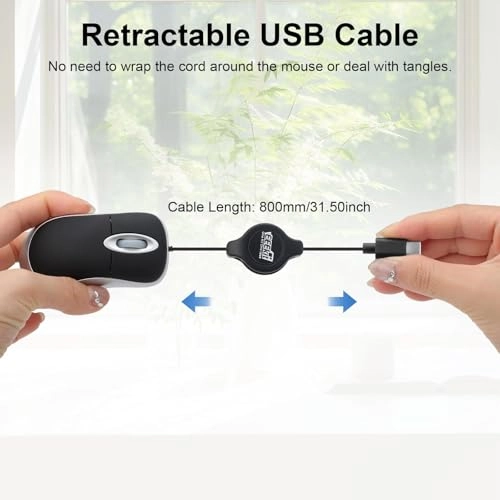Mini Retractable Cable Mouse - USB Wired Pack