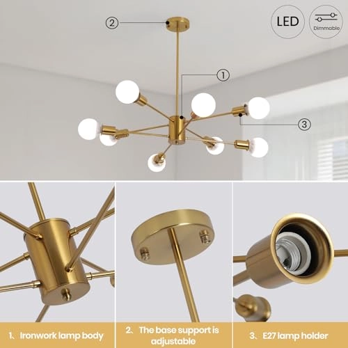 8-Light Sputnik Pendant Chandelier - Dimmable