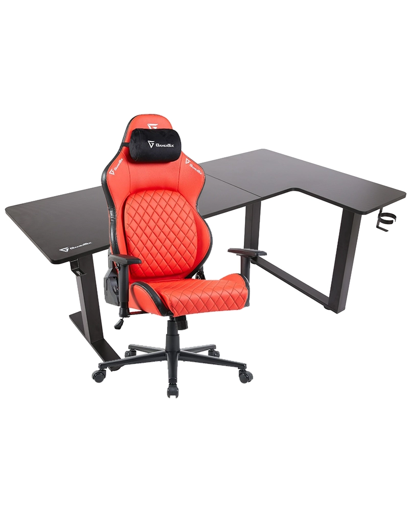 GamerTek Flexi Corner Gaming Desk - 160x100 cm + Valor Gaming Chair - PU +PVC 2D armrest