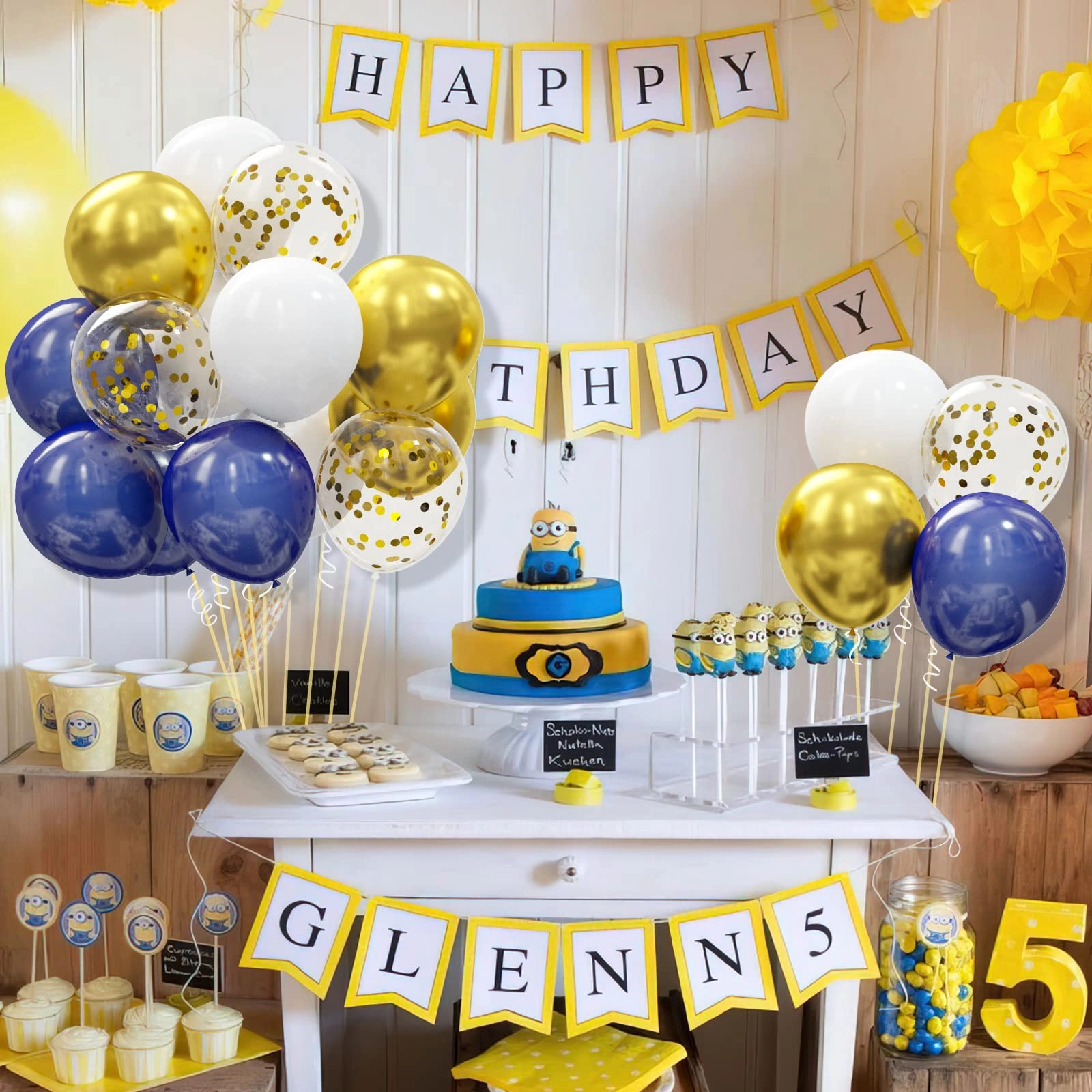 Gold Navy Blue Balloons Kit - 62pcs Anniversary Baby Shower Birthday Graduation Wedding