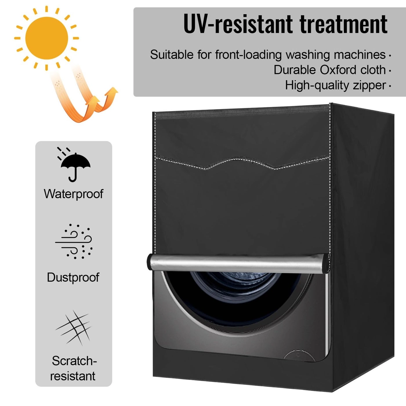 Washer Cover - Fit for Most 7.5-12 kg Front-loading Machine Black + Dryer Cover - Black