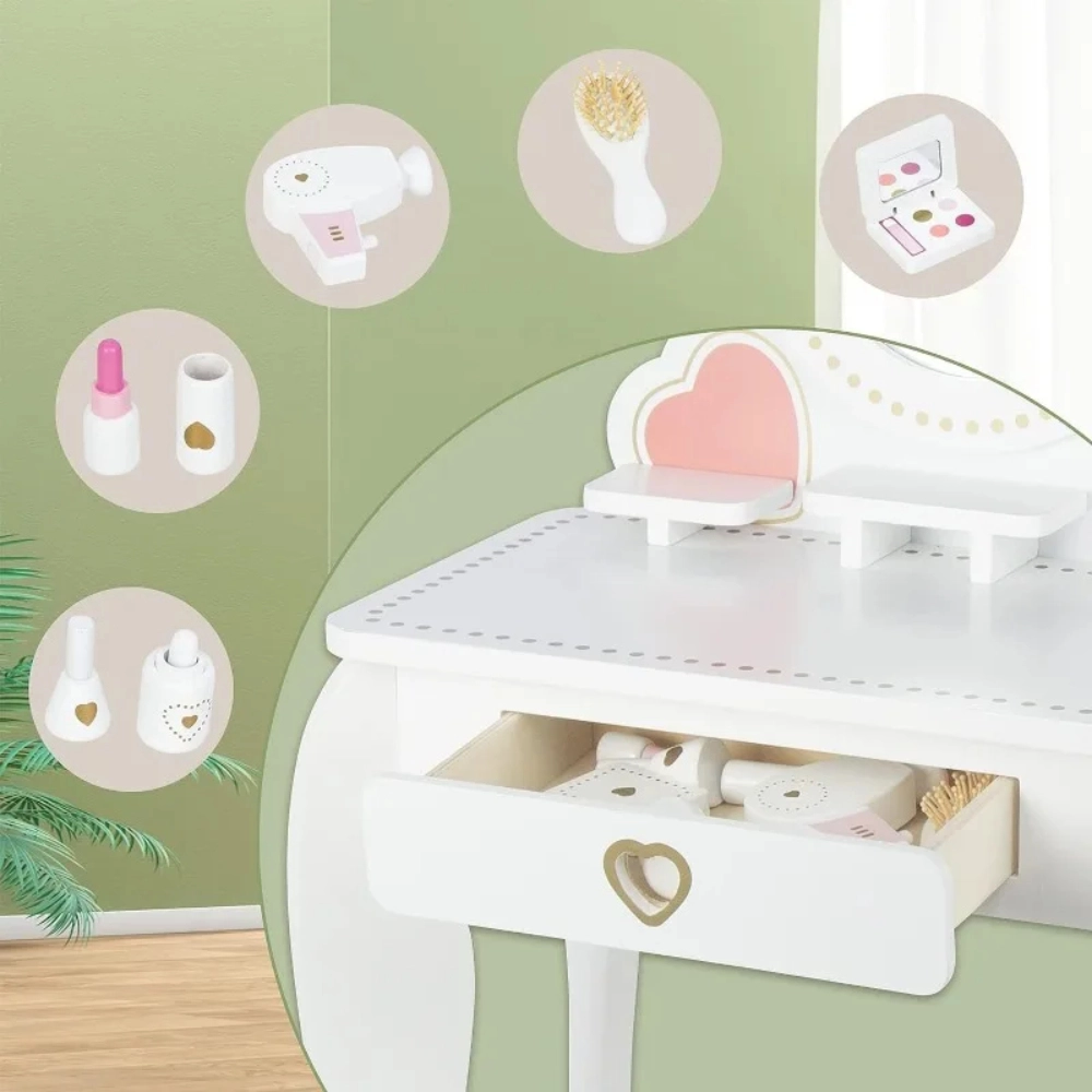Kids Wooden Vanity Set - mirror stool accessories (5551007-W08H102B)