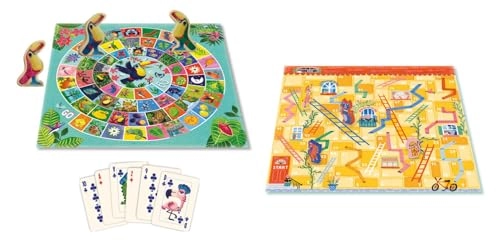 jeu de dames + jeu de l'oie + jeu des petits chevaux + jeu de serpents et échelles + jeu de 54 cartes (French)